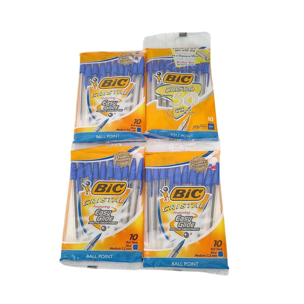 BIC Crystal Easy Glide Ballpoint Pens Blue Ink 10 count 4 Packs Medium Point NEW